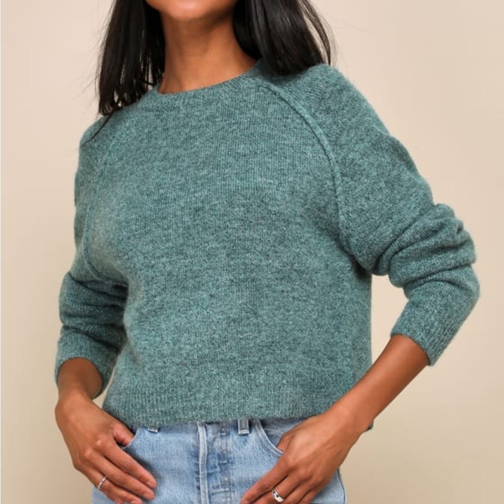 Lulu's Teal Crew Neck Sweater with Long Sleeves - Picture 3 of 6